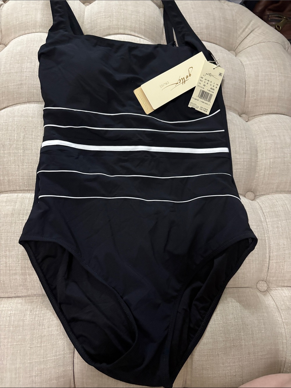 Gottex Black One-Piece Swimsuit with White Stripe Detailing